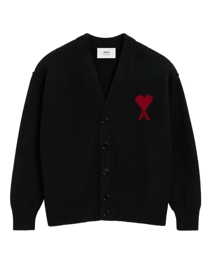 AMI Paris Ami de Coeur Wool Cardigan Black