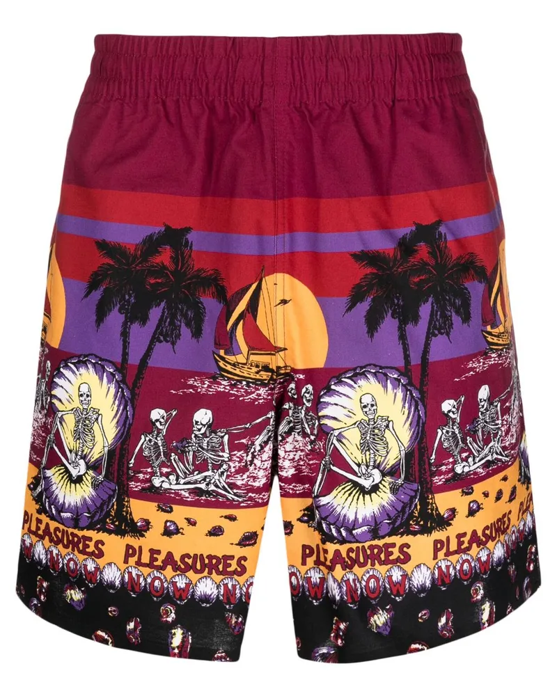 PLEASURES Freuden Stranddruck Shorts Bordeaux