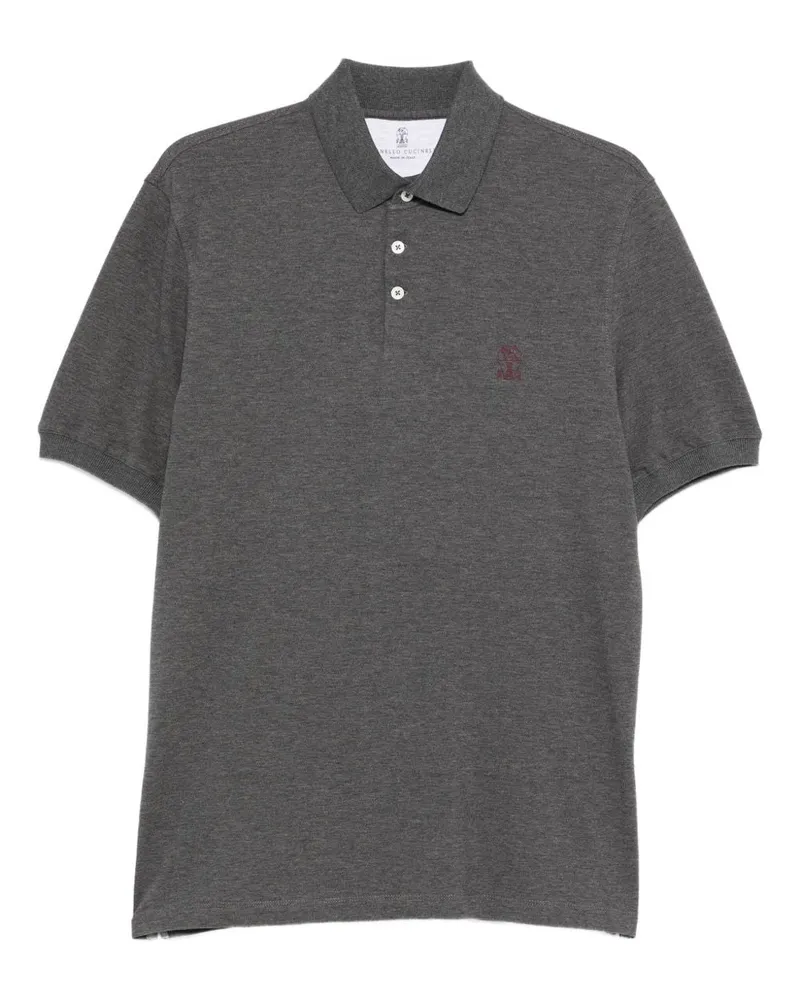 Brunello Cucinelli Logo Baumwoll -Polo -Hemd Grey