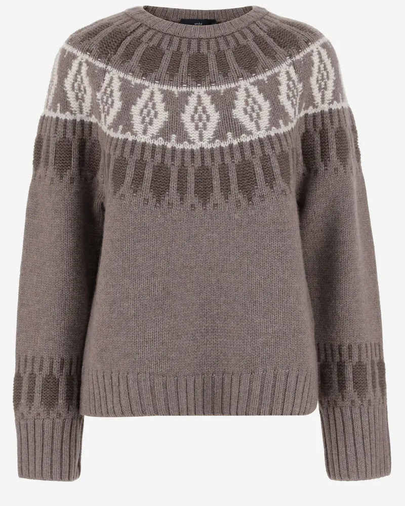 arch4 Cashmere Pullover mit geometrischem Muster Beige