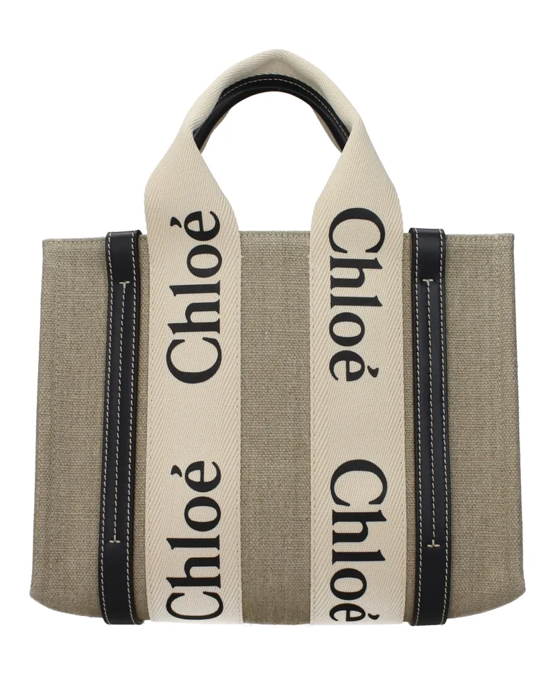 Chloé Damens Woody Stoffhandtasche Beige/Schwarz -