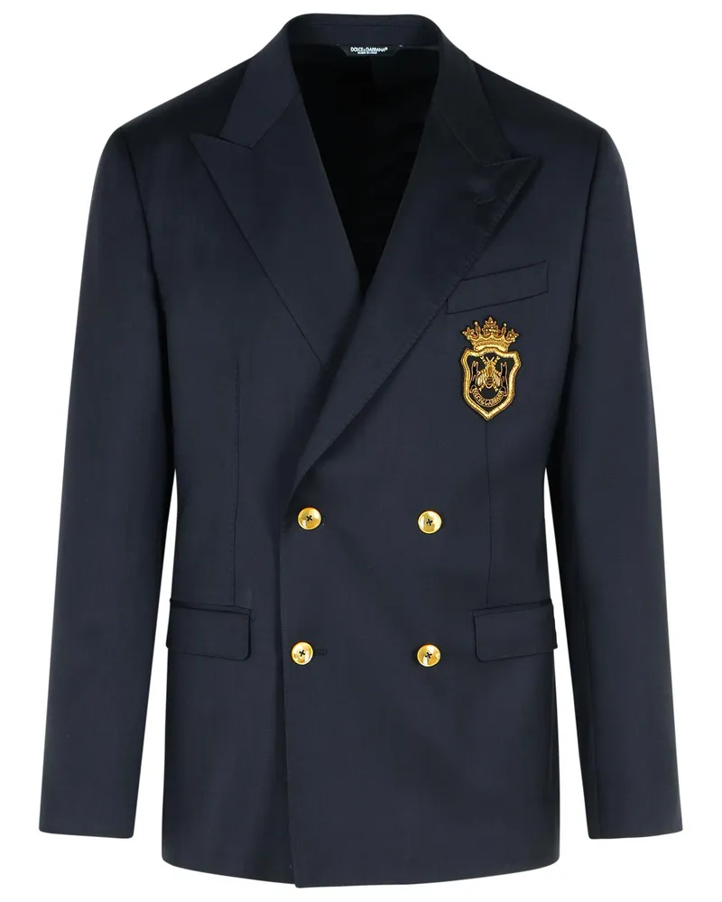 Dolce & Gabbana Blue Virgin Woll Blazer Blue