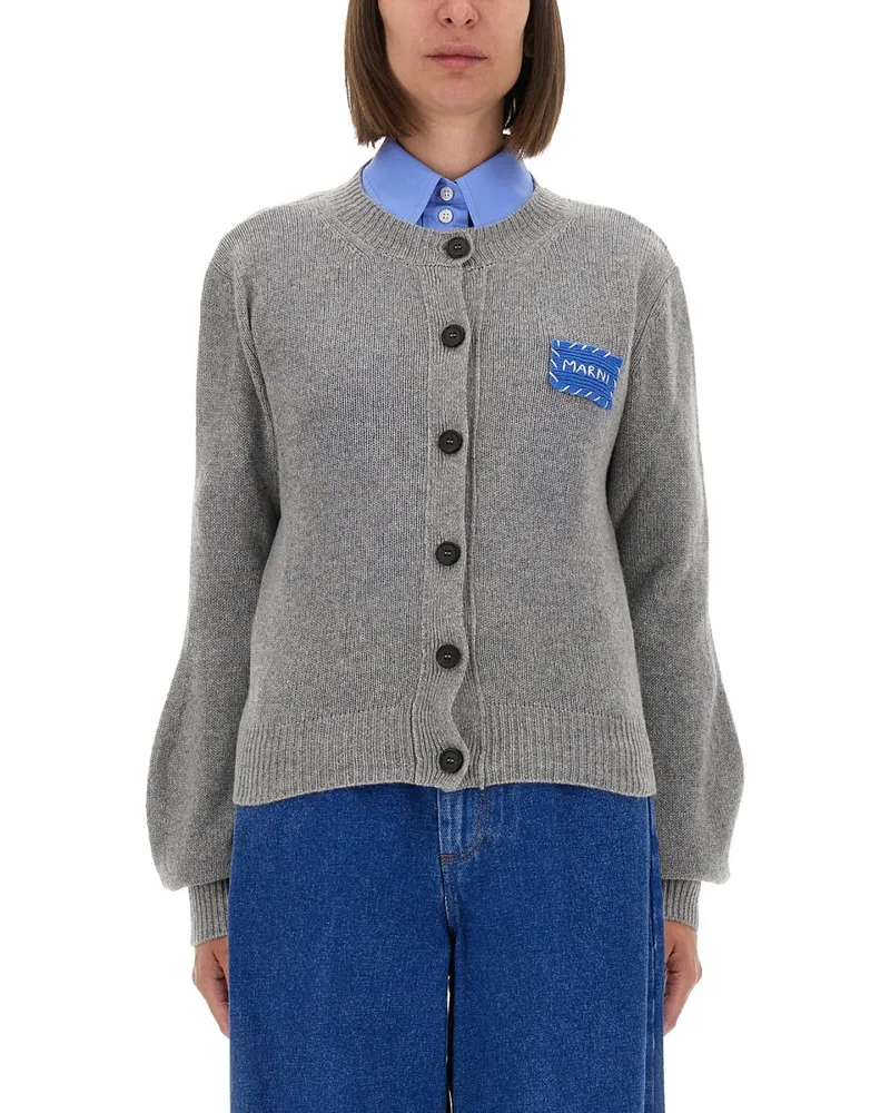 Marni Cashmere Cardigan mit Logo Grey