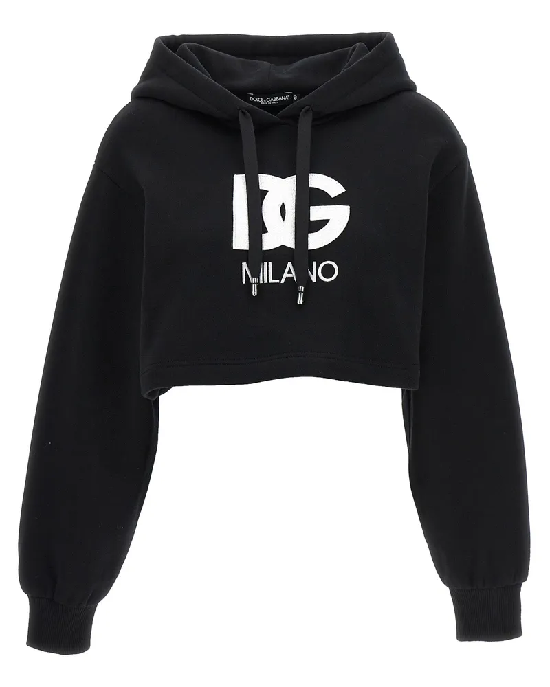 Dolce & Gabbana Kurzer Kapuzenpullover mit Logo-Stickerei von Black