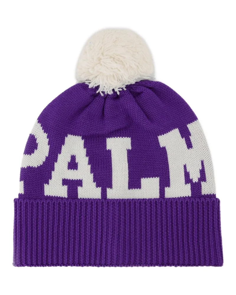 Palm Angels Logo -Pompon -Mütze in Lila und Weiß Lila