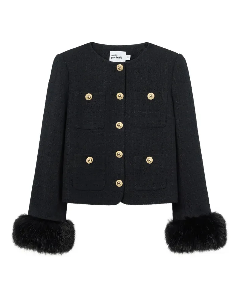 Self-Portrait Jacke „“ mit Kunstpelzbündchen Black
