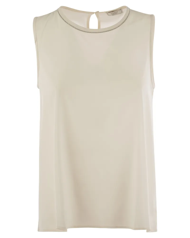 Peserico Stretch Silk Crepe de Chine Top Pearl
