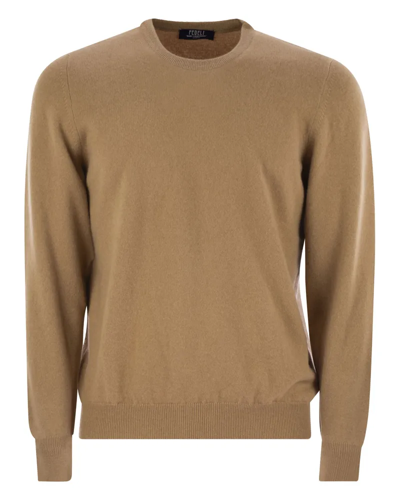 Fedeli Argentina Baby Cashmere Crew Neck Sweater Camel