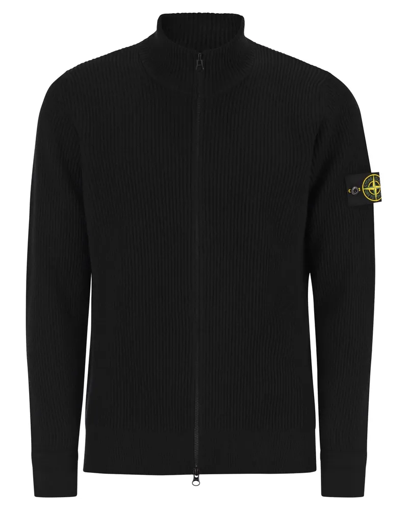 Stone Island Pullover mit Reißverschluss und dünnen gerippten Kanten Black
