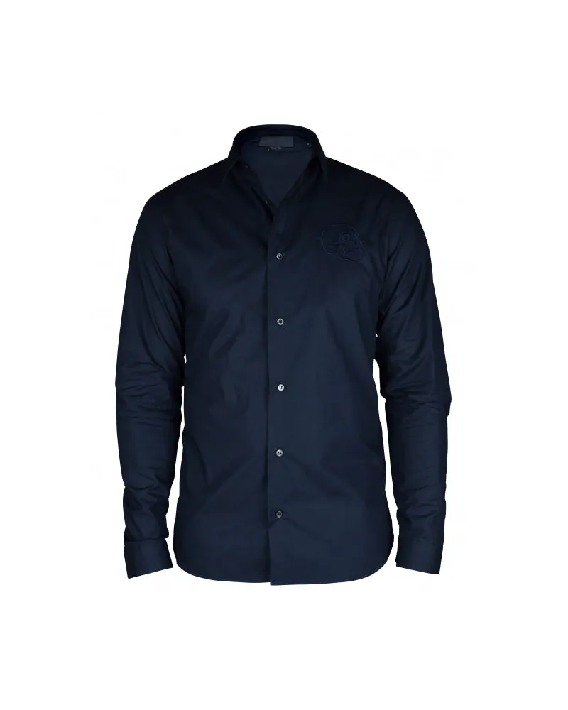 Philipp Plein Gold geschnittenes LS -Schädelhemd Blue