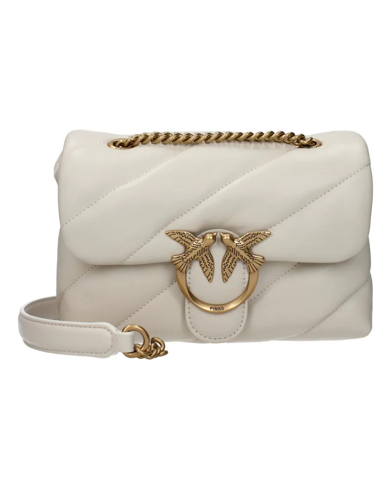 Pinko Damens Love Puff Umhängetasche aus weißem Leder/Seide -
