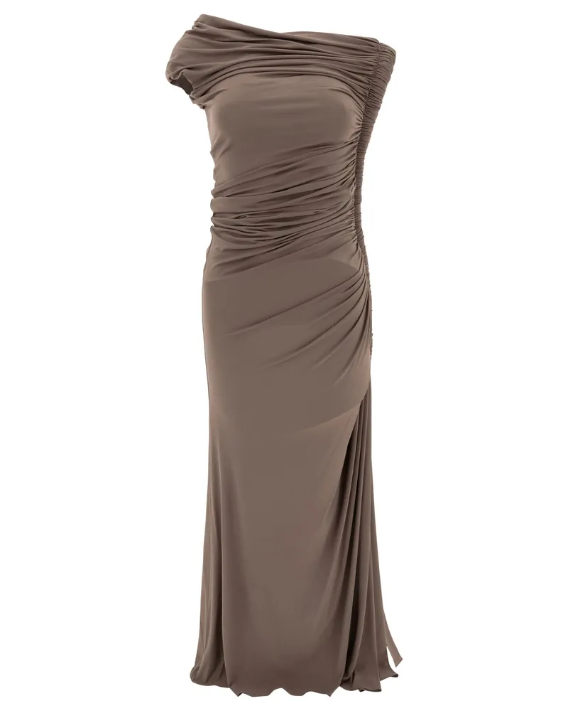 Alaïa drapiertes Midikleid Brown
