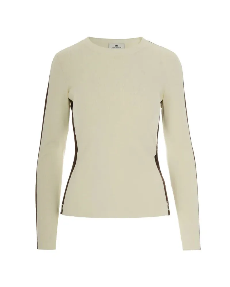 Elisabetta Franchi Pullover mit glänzenden Bands Latte