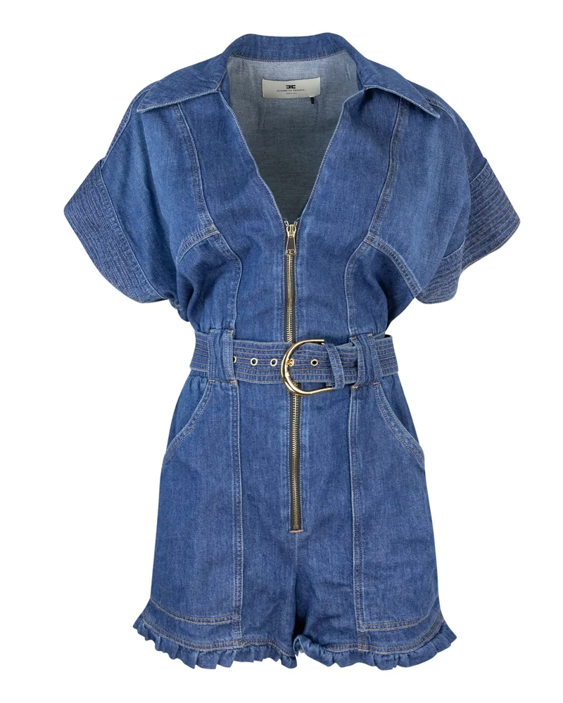 Elisabetta Franchi Tuta in Denim Corta Con Cintura Blue