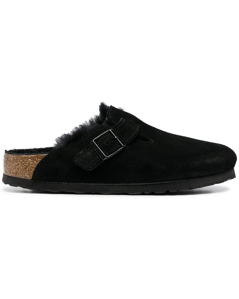 Birkenstock Boston Shearling Wildleder-Hausschuhe Black