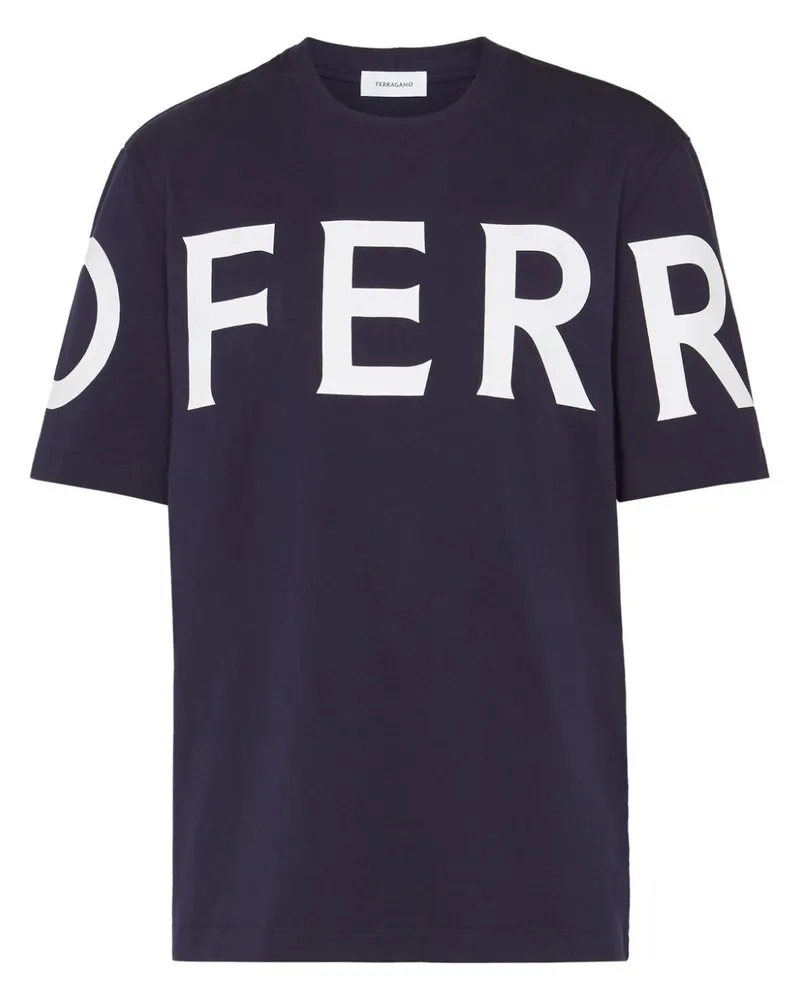 Ferragamo Logo Baumwoll -T -Shirt Blue