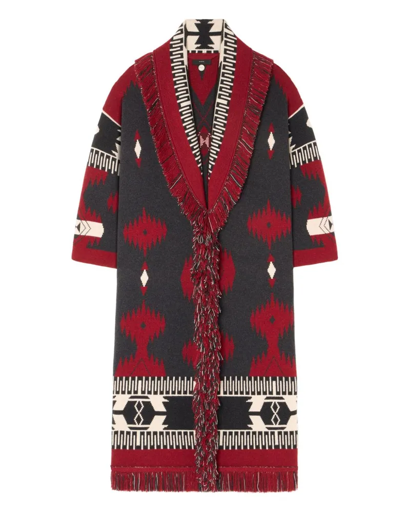 Alanui Ikone Jacquard Wool Long Cardigan Red