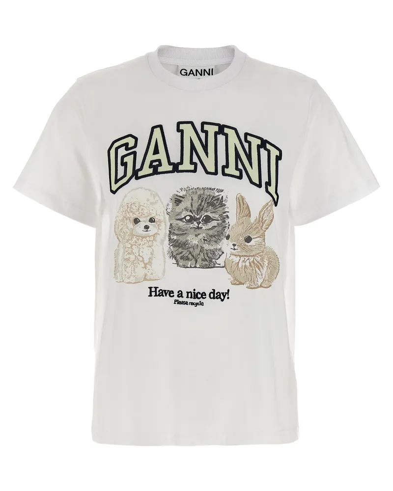 Ganni weißes Tierdruck' T -Shirt White