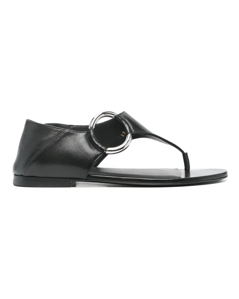 Saint Laurent Ring Leder flache Sandalen Black