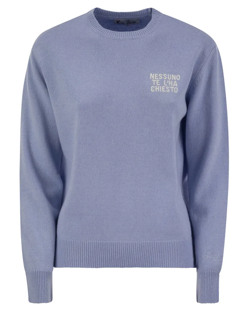 MC2 Saint Barth Wolle und Kaschmir -Mischpullover mit Stickerei Nessuno Te Ha chiesto Light