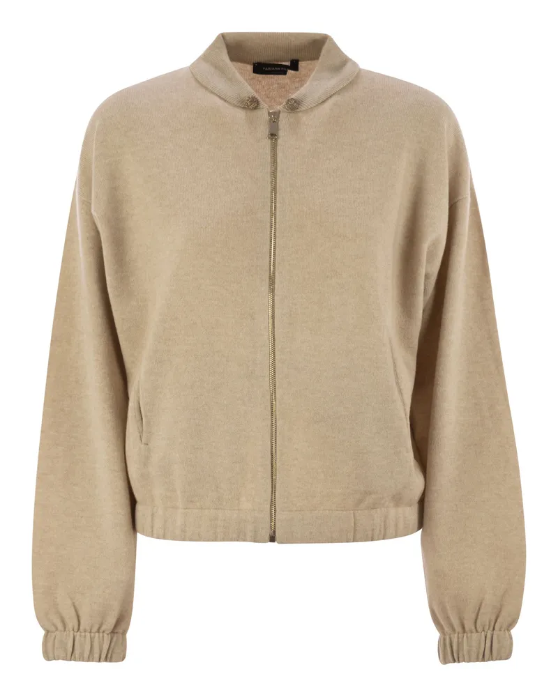 Fabiana Filippi Bomber Jacke in Platin mit Kugelstiften Beige