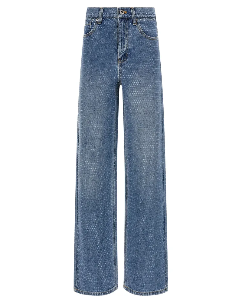 Self-Portrait Selbstporträt-Jeans „Rhinestone Denim Straight Leg Blue