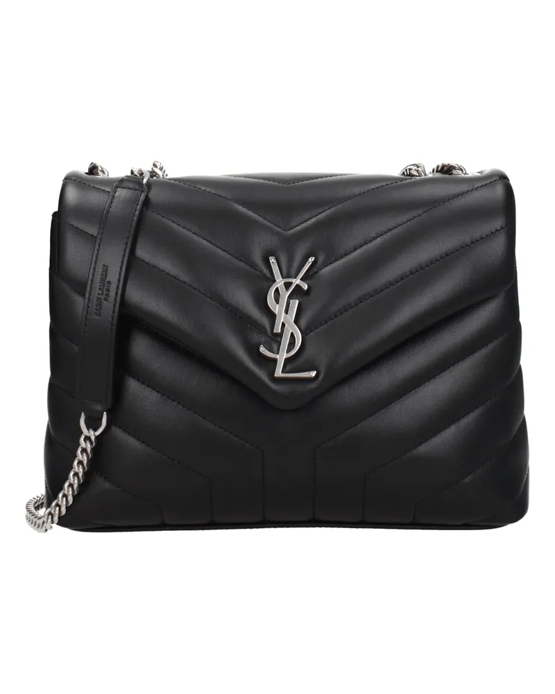 Saint Laurent Damens Loulou Umhängetasche aus schwarzem Leder -
