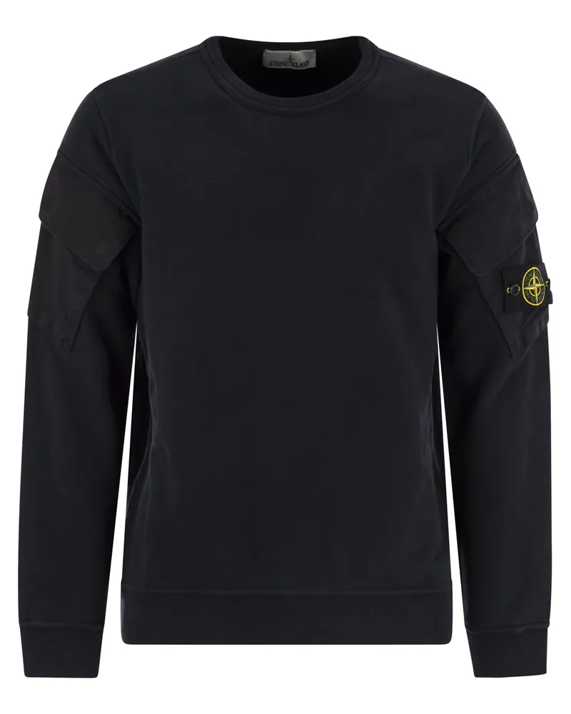 Stone Island Crew Neck Sweatshirt mit Ärmeltaschen Navy