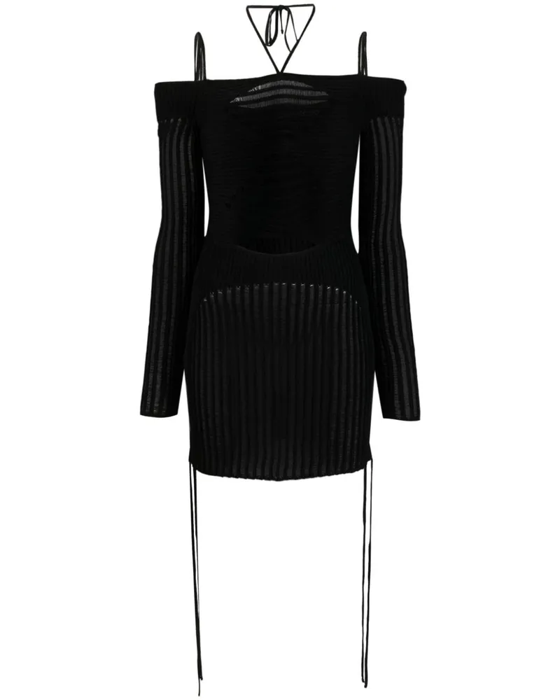 ADAMO strickte gerippte Minikleid Black