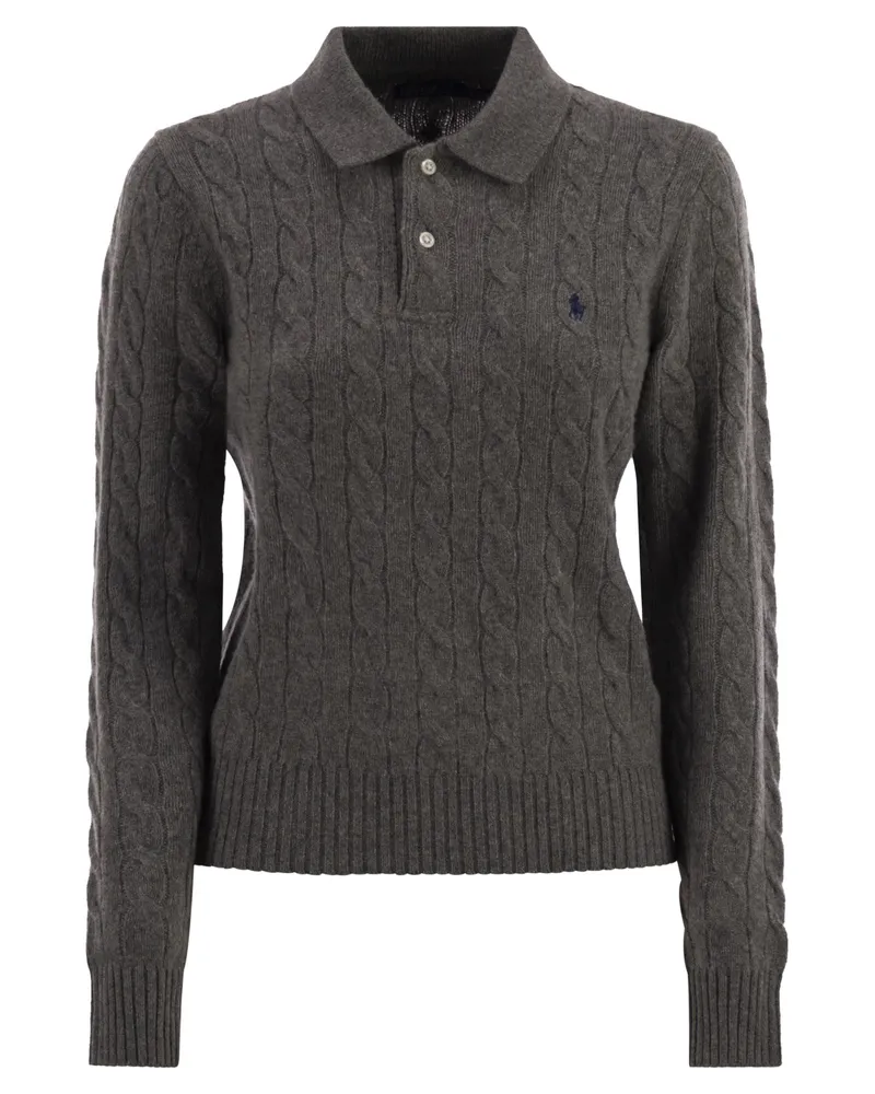 Ralph Lauren Poloshirt aus Wolle und Kaschmir mit Zopfmuster Grey