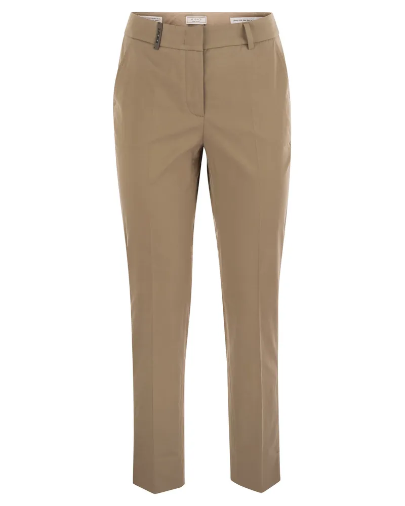 Peserico leichte Baumwollsatin -Zigarettenhose Beige