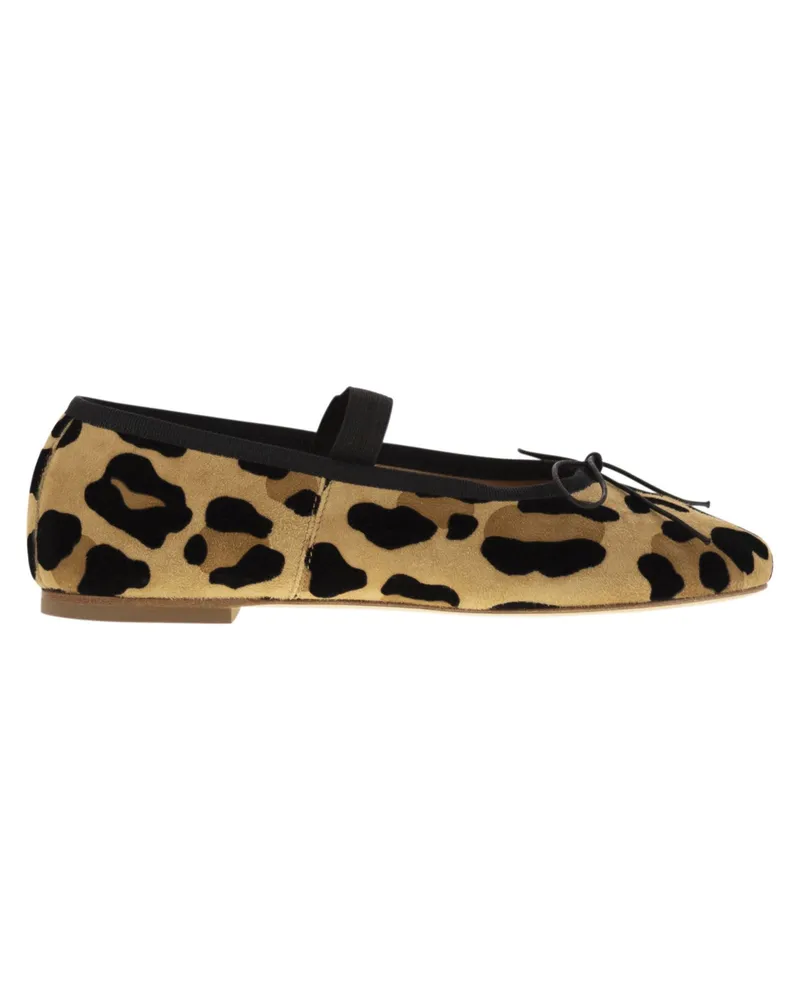Anniel Leder Ballerina mit tierischem Muster und Gummiband Camel