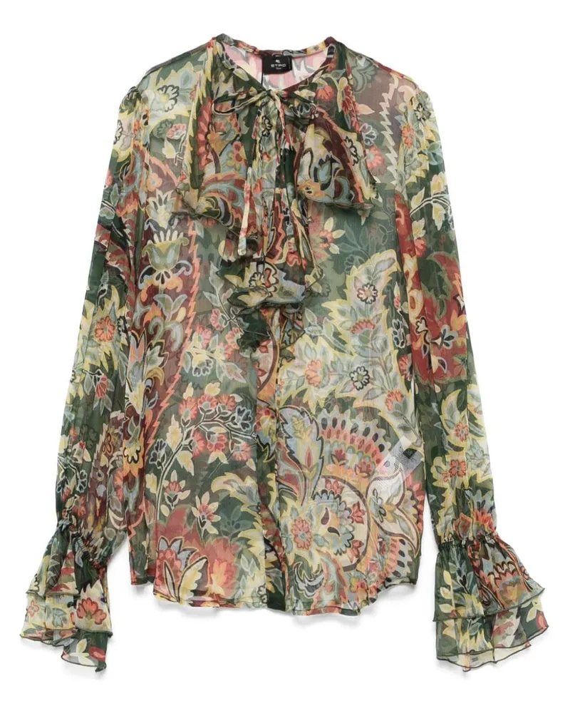 Etro gedruckter Seidenhemd Green