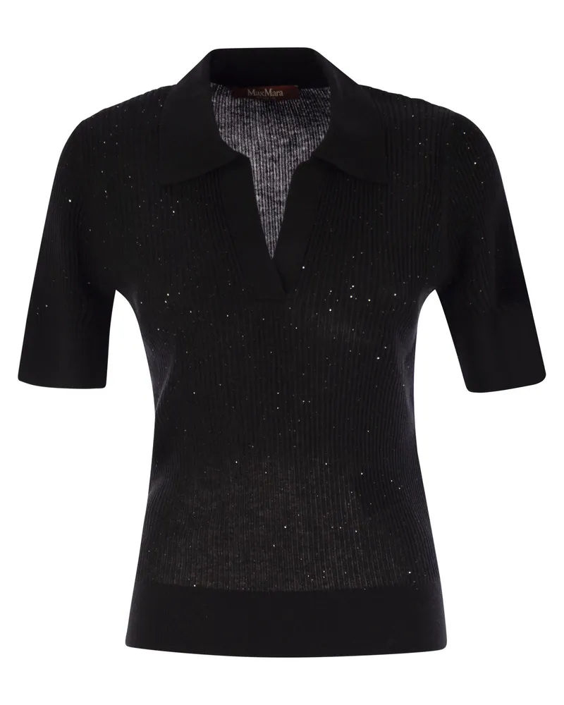 Max Mara Uberta Wolle und Seidenpolohemd mit Pailletten Black