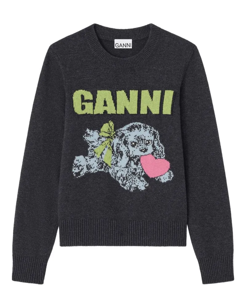Ganni Welpenliebe Crewneck -Pullover Grey