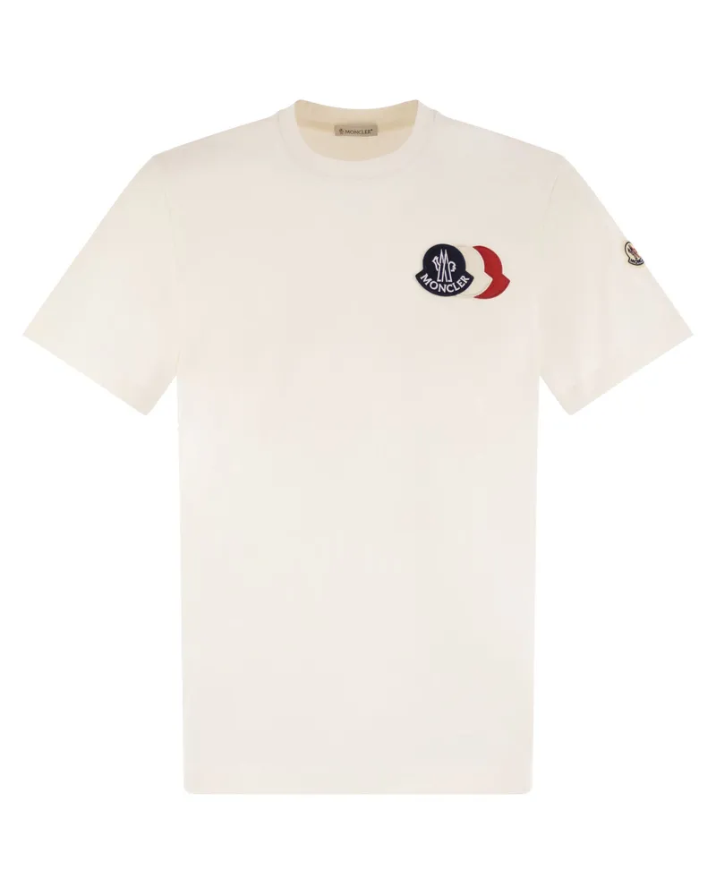 Moncler Baumwoll -T -Shirt mit bestickten Trikolor -Logo Natural