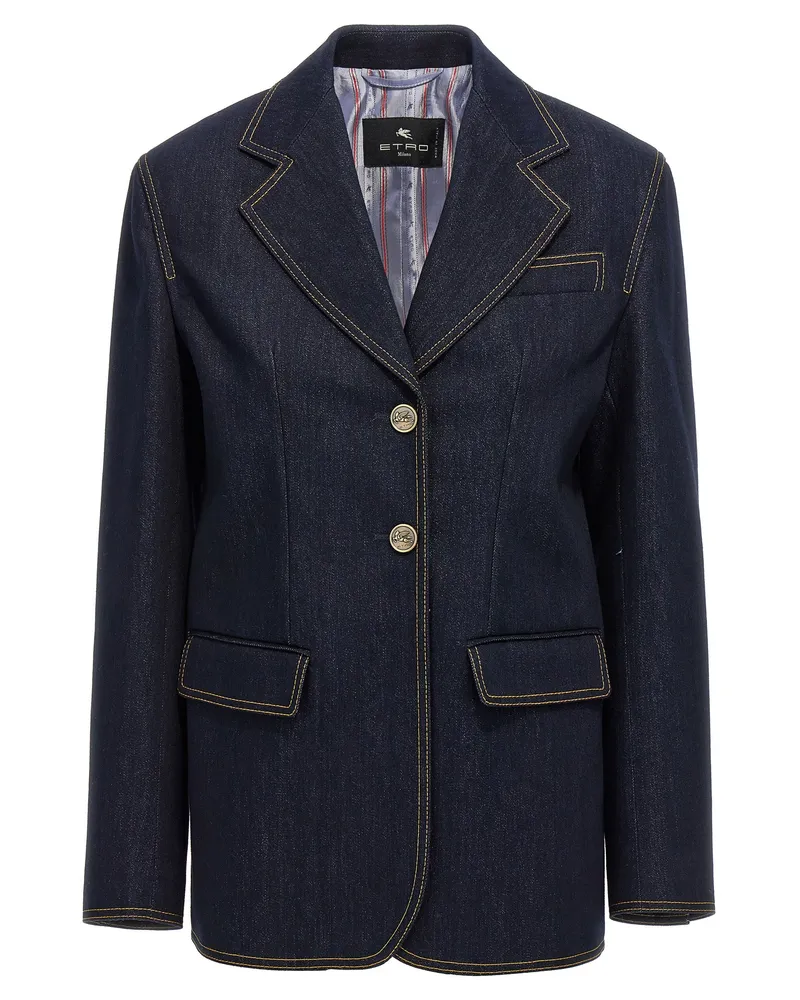 Etro Single Breasted Denim Blazer Blue
