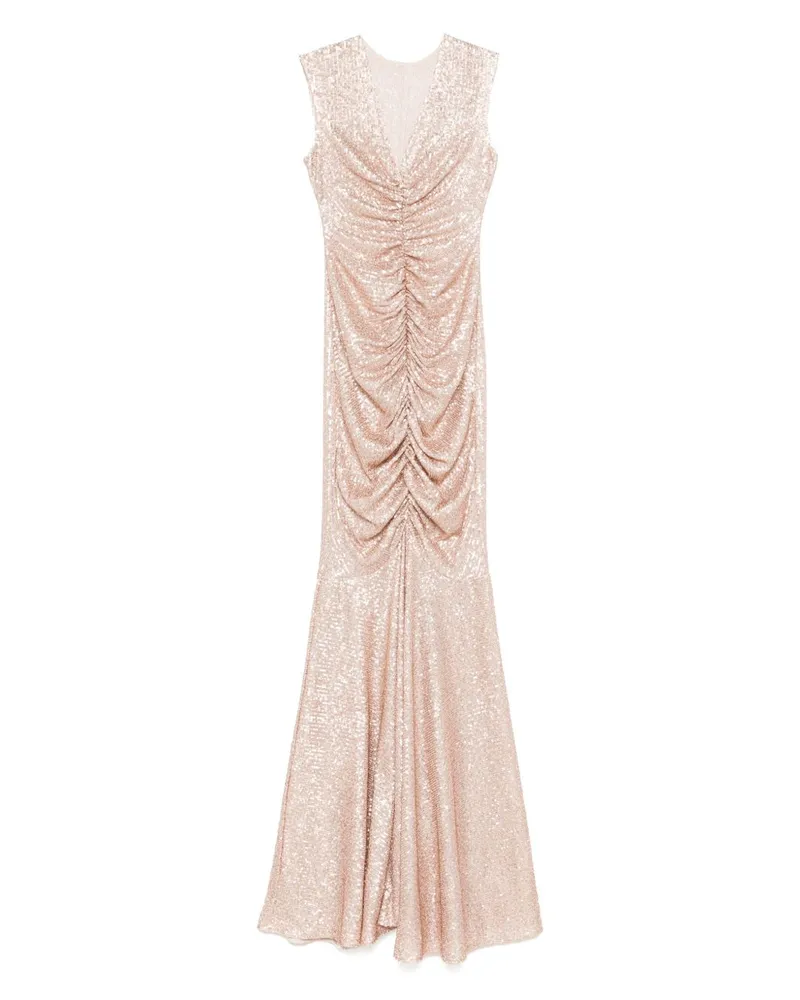 Norma Kamali Fishtail Shirred Long Kleid Powder