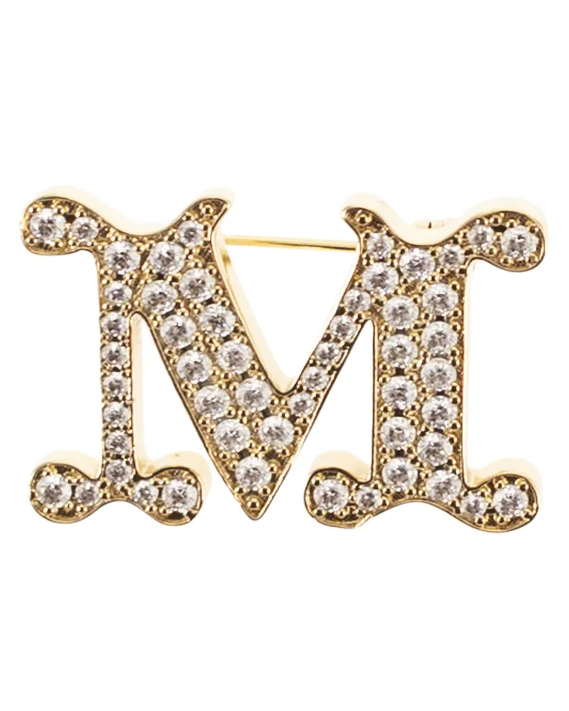 Max Mara Mxafacella-Monogramm-Brosche mit Kristallen White