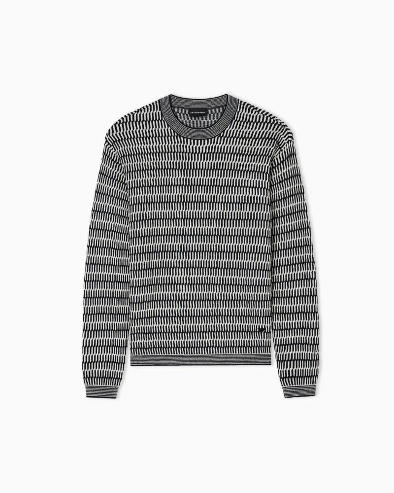 Emporio Armani Jacquard Virgin Wollpullover Blue