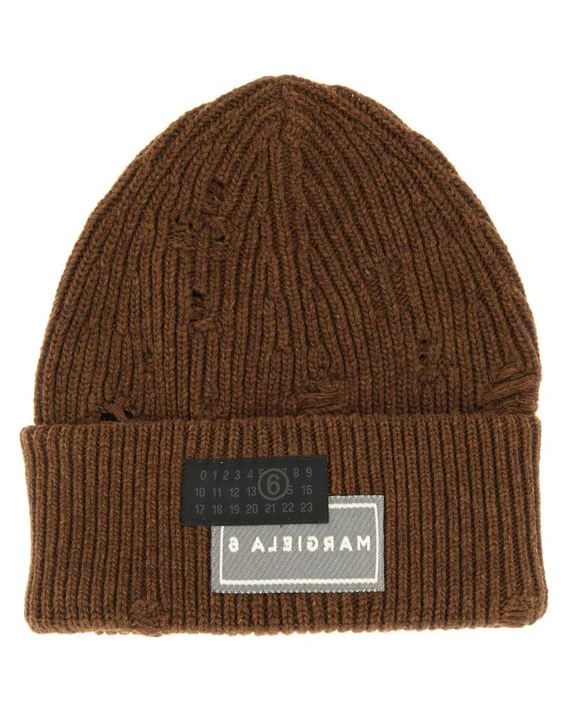 Maison Margiela Beanie Hut mit Logo Brown