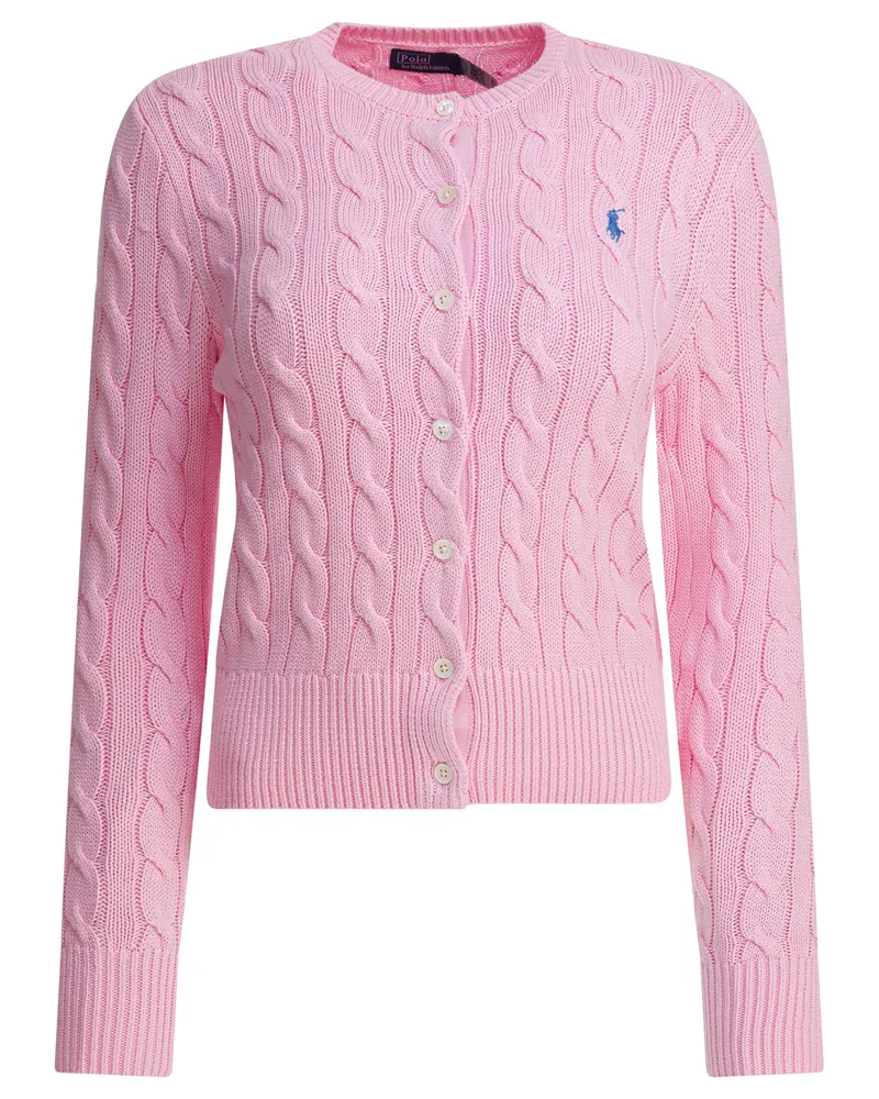 Ralph Lauren geflochtener Cardigan mit Rundhalsausschnitt und Logo Pink