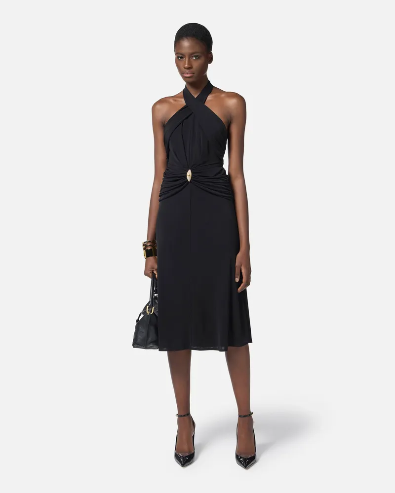 Elisabetta Franchi Abito in Jersey Leggero Con Scollo Incrociato Black