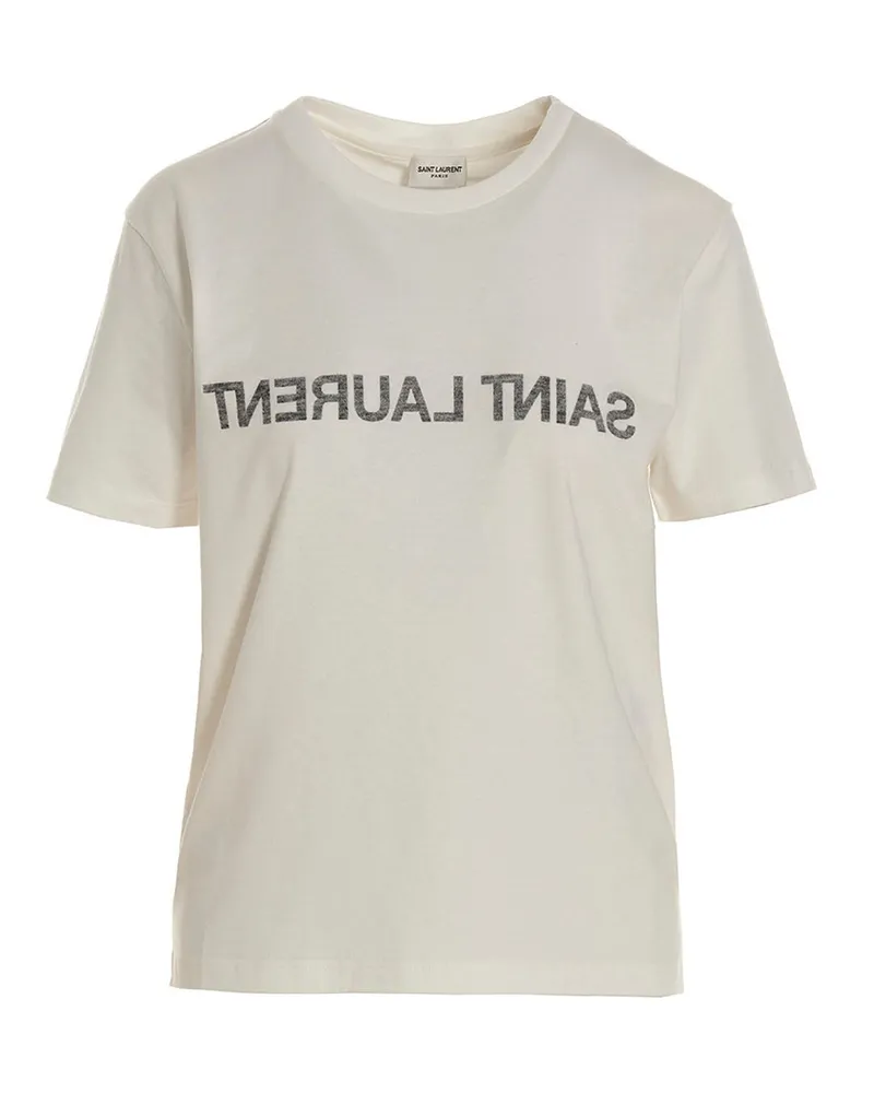 Saint Laurent Logo Print T -Shirt White