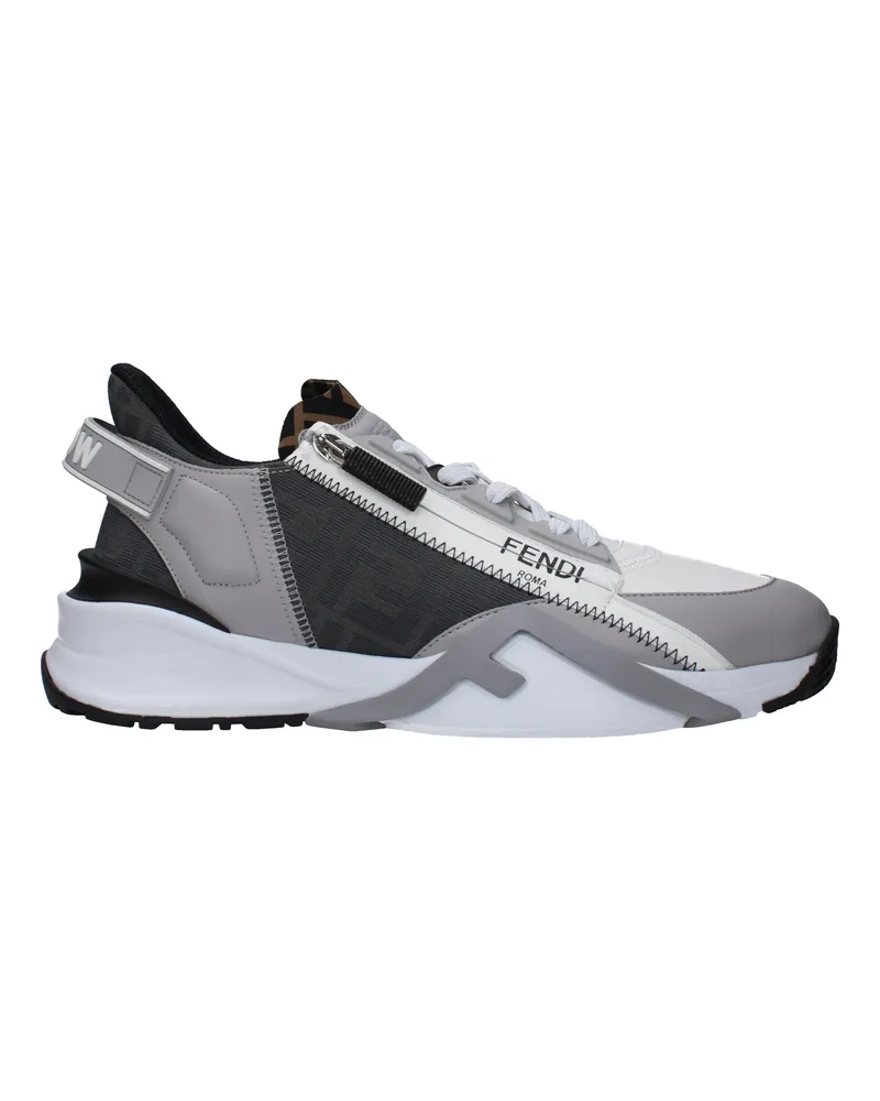 Fendi Sneakers Flow Woman Leder Weiß/Stahl -