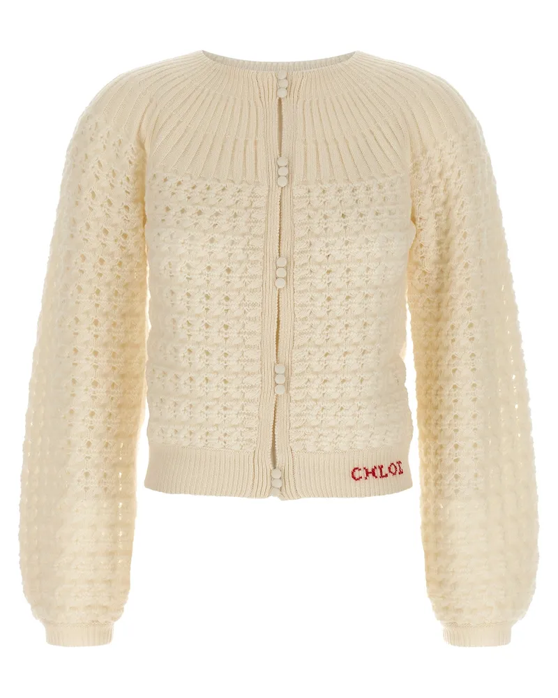 Chloé Jacquard Logo Cardigan White