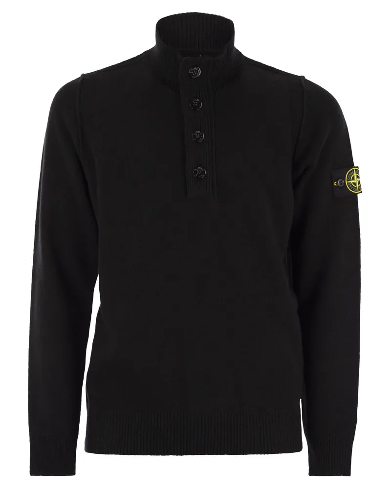 Stone Island Jumper mit kurzem Reißverschluss und Filzdetails Black