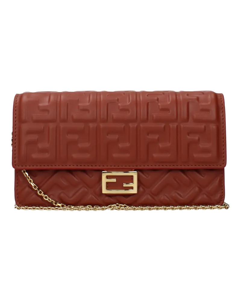Fendi Pochette Baguette Damens Braunes/erdfarbenes Leder -