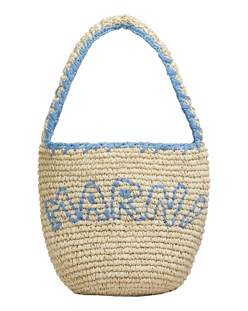 Marni Borsa A Spalla Hobo Nassa in Rafia Naturale E Blu Natural