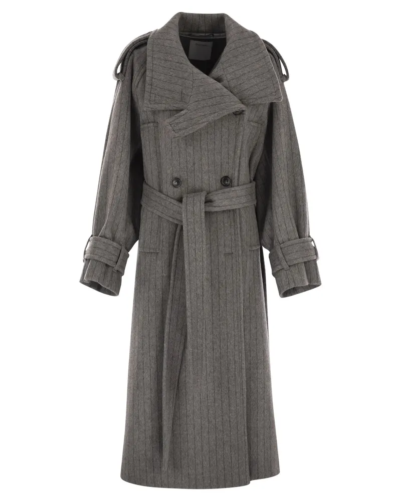 SPORTMAX Arold1234 Nadelstreifen-Trenchcoat aus reiner Wolle Grey
